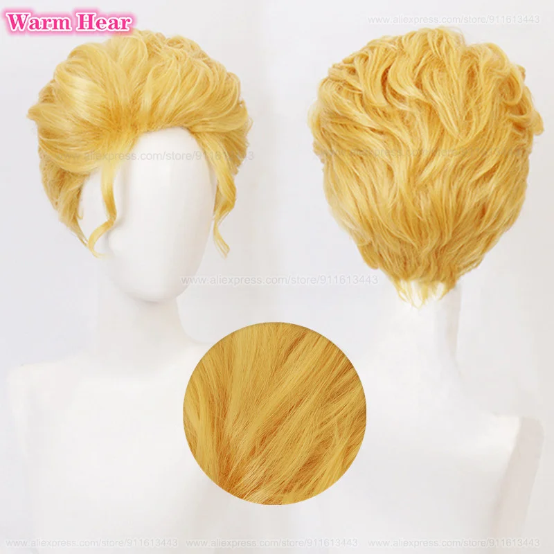 Kira Yoshikage Synthetic Hair Anime Golden Yellow Short Slicked Back Cosplay Anime Wig Heat Resistant Synthetic Wigs + A Wig Cap