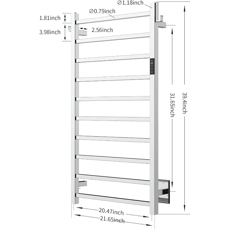 10-Bar Towel Warmer Rack for Bathroom, Wall Mounted Electric Towel Rack with Timer and LED Indicator