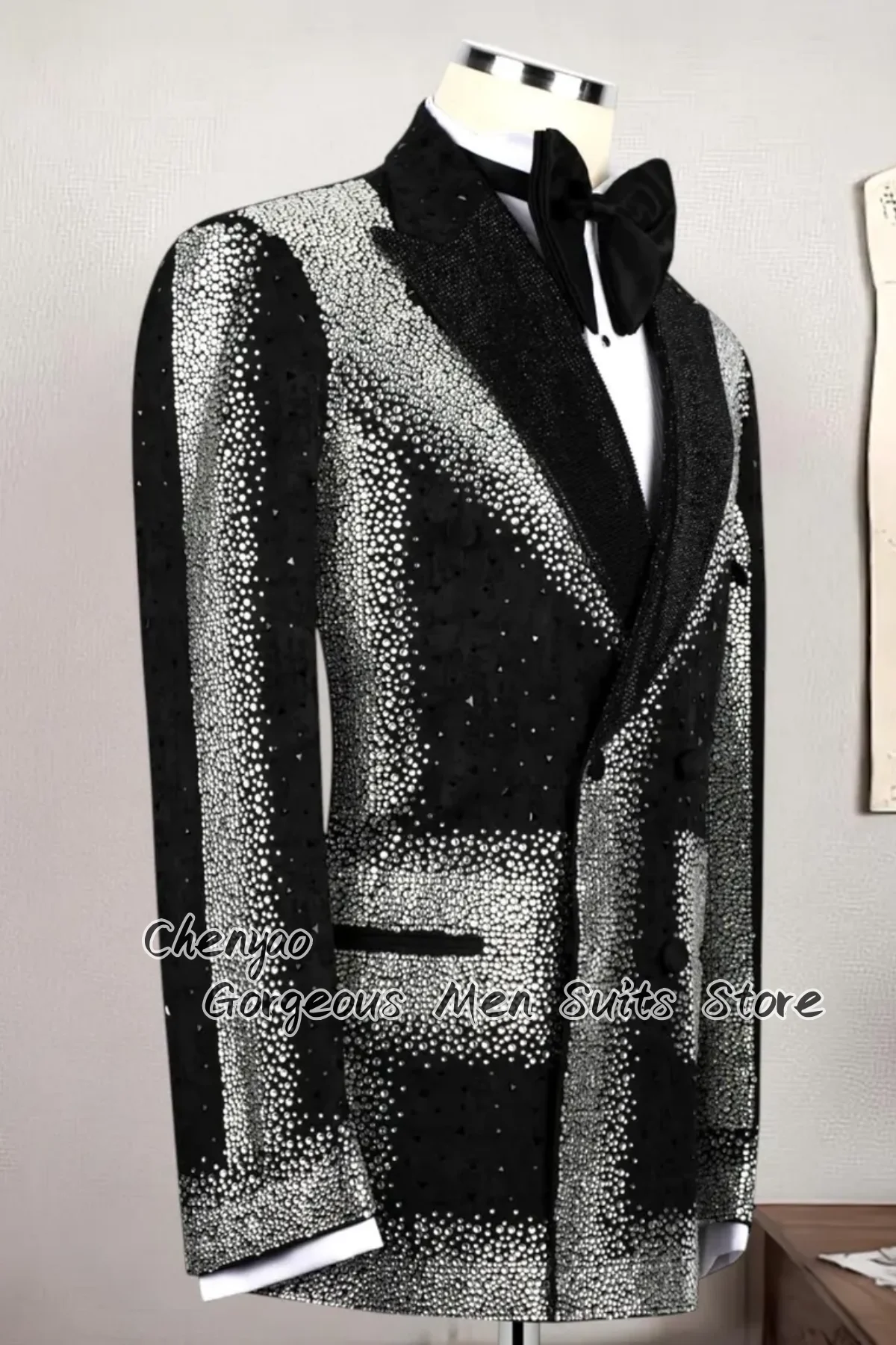 Luxury High End Rhinestone Men Suits Slim Customized Groom Wedding Tuxedo Sparkly Male Prom Blazers 2 Pcs Sets pantalones hombre