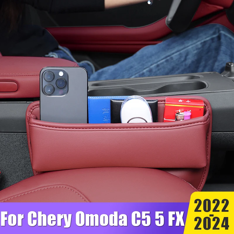 

PU Leather Car Seat Crevice Storage Box For Chery Omoda C5 5 FX 2022 2023 2024 Universal Wallet Phone Holder Organizer Pocket