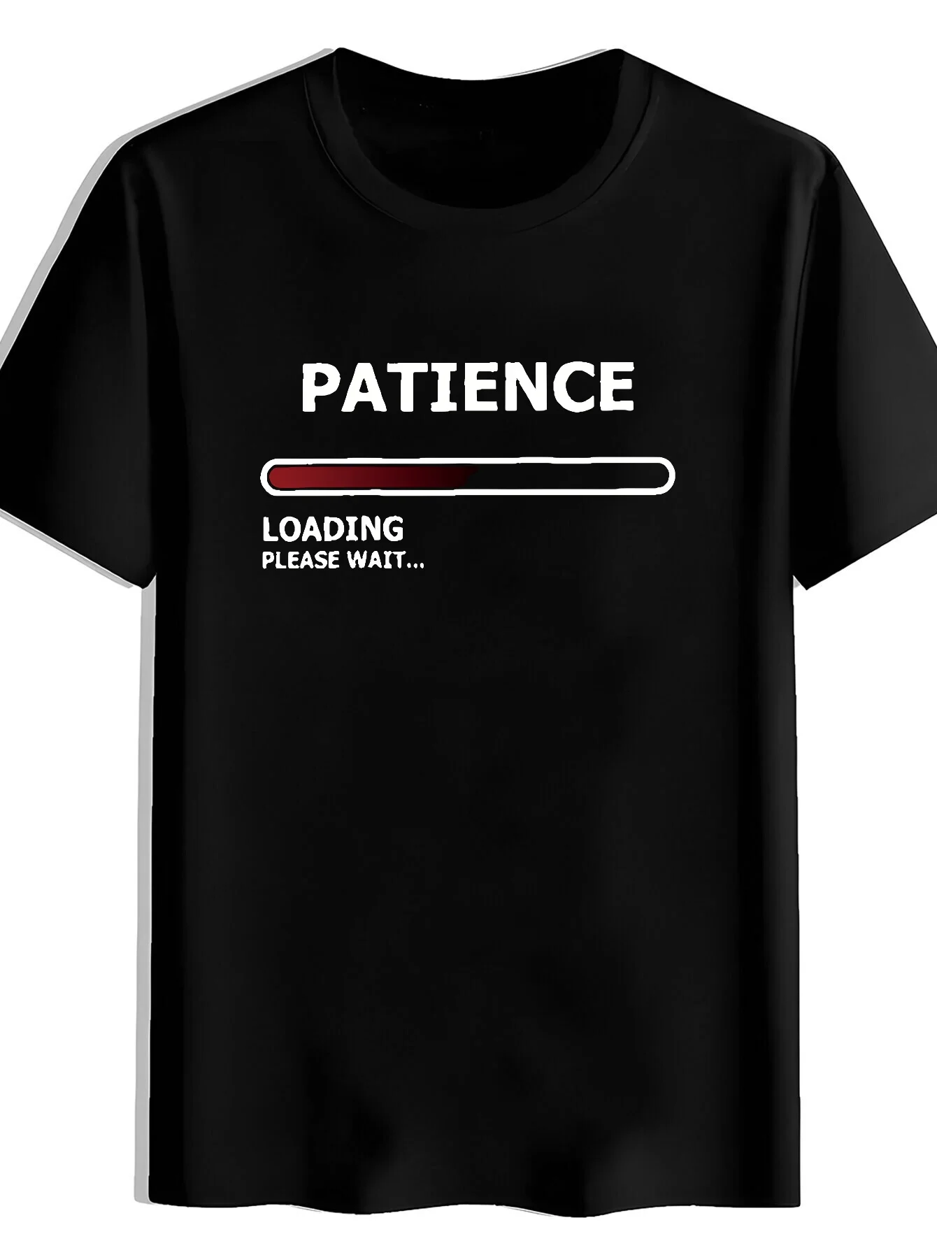 Men's Casual Round-neck T-shirt with Black Background and Red Progress Bar Print. Soft, Comfortable, and Wrinkle-resistant Men's Top. Machine Washable, Pill-resistant, Quick-drying, and Easy to Care for. High-value Short-sleeve T-shirt with Durable