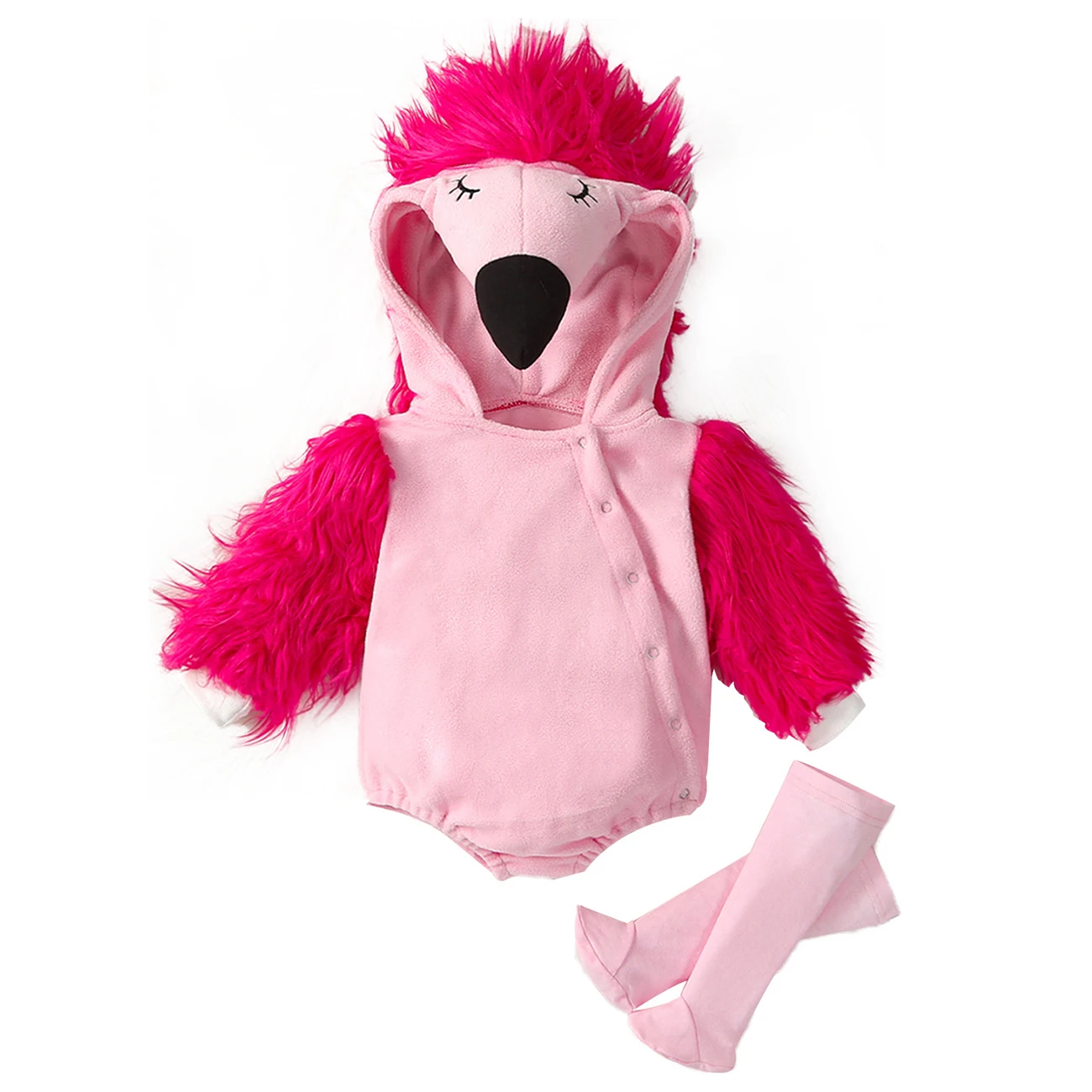 

Umorden Pink Furry Flamingo Costume for Baby Girls 0-24M Hoodie Romper Stockings Set Button Purim Halloween Fancy Dress