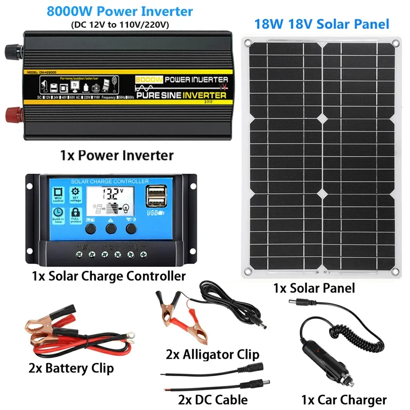 6000W 8000W Solar Power System 18W Solar Panel 30A Solar Controller 110V/220V Pure Sine Inverter Complete Power Generation Kit