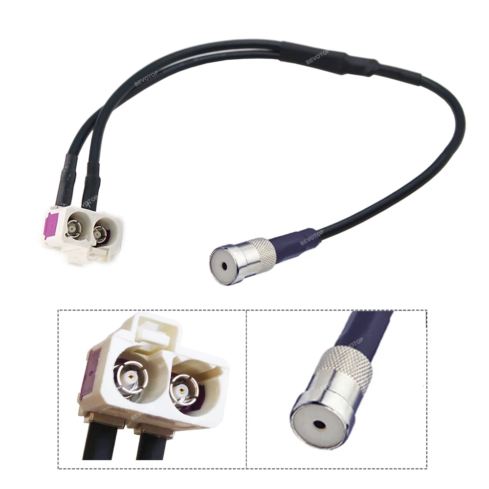 1PCS ISO Female to Twin Double Fakra B Female Right Angle Y Type Splitter RG174 Cable Radio Antenna Aerial Adapter
