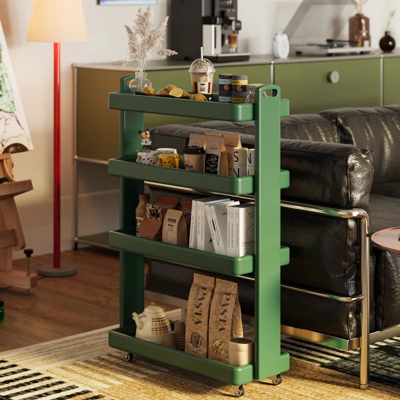 Solid Wood Rolling Storage Cabinet Mobile Narrow Organizer Shelf for Bathroom Living Room Space Saving Furniture