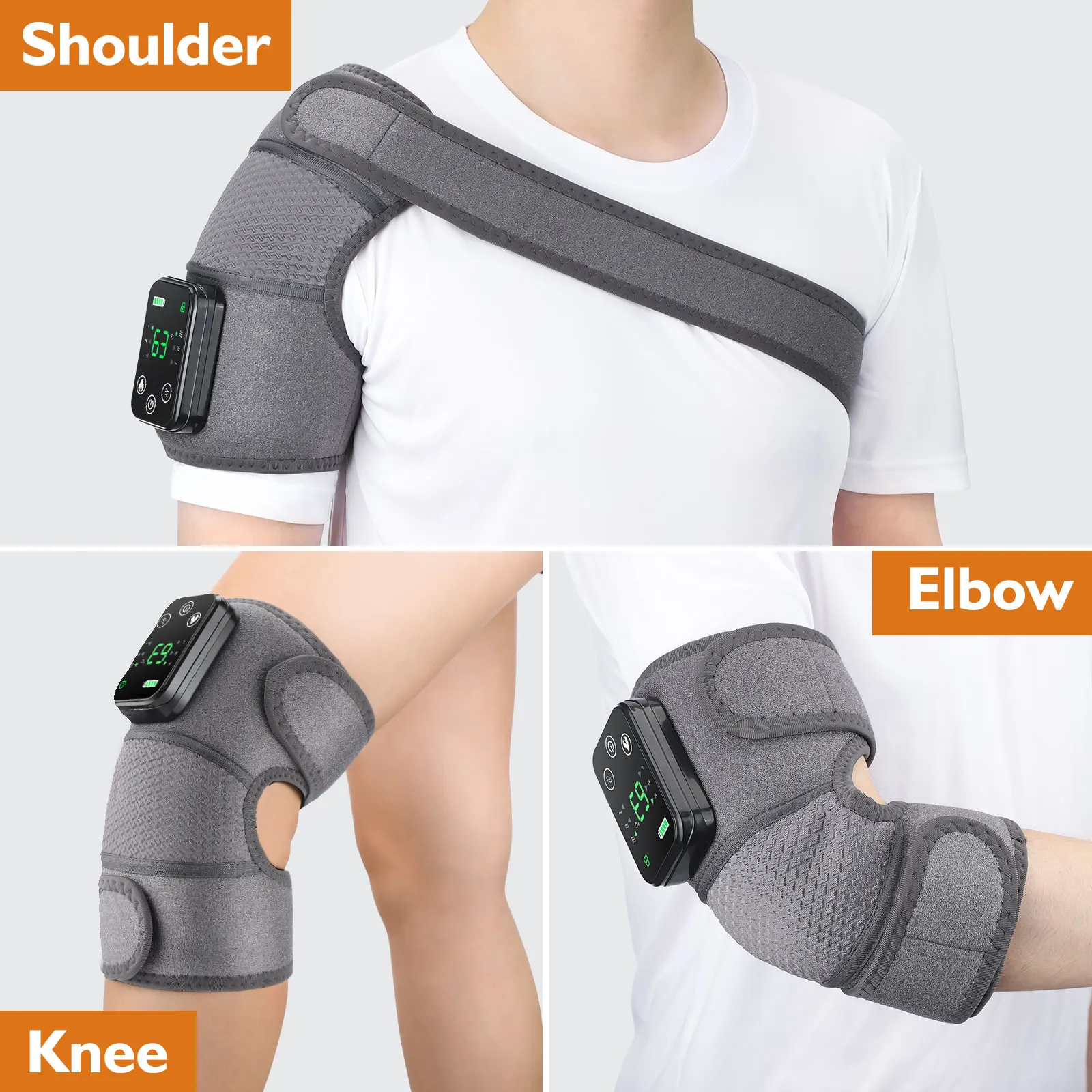 3 in 1 1pair Thermal Shoulder Massager for Knee Shoulder Elbow Heated Wireless Support Brace Belt Arthritis Fatigue Relief