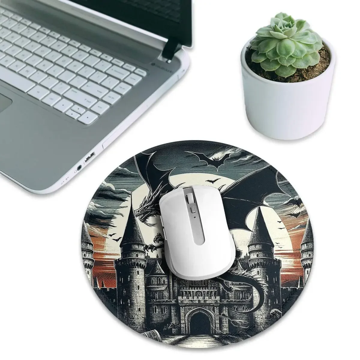 Fantasy Mythical Dragon And Castle Round Mouse Pad Computer Keyboard Mouse Mat Gamer PC Desk Mat Office Accessories Table Mats