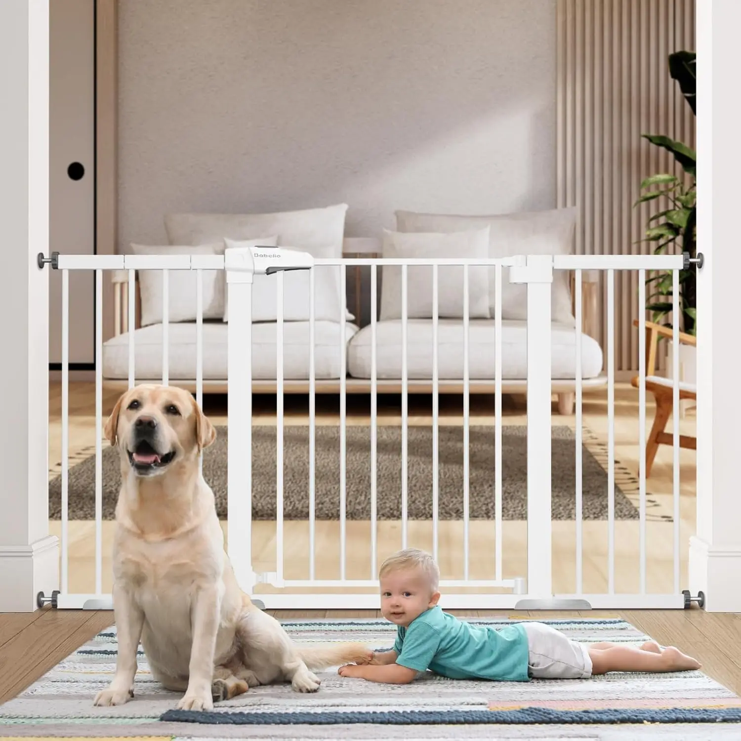 

29-55 Inch Extra Wide Baby/Dog Gate, Metal Auto Close, Pressure Mounted Pet Door for Doorways, NO Need Tools and Drilling