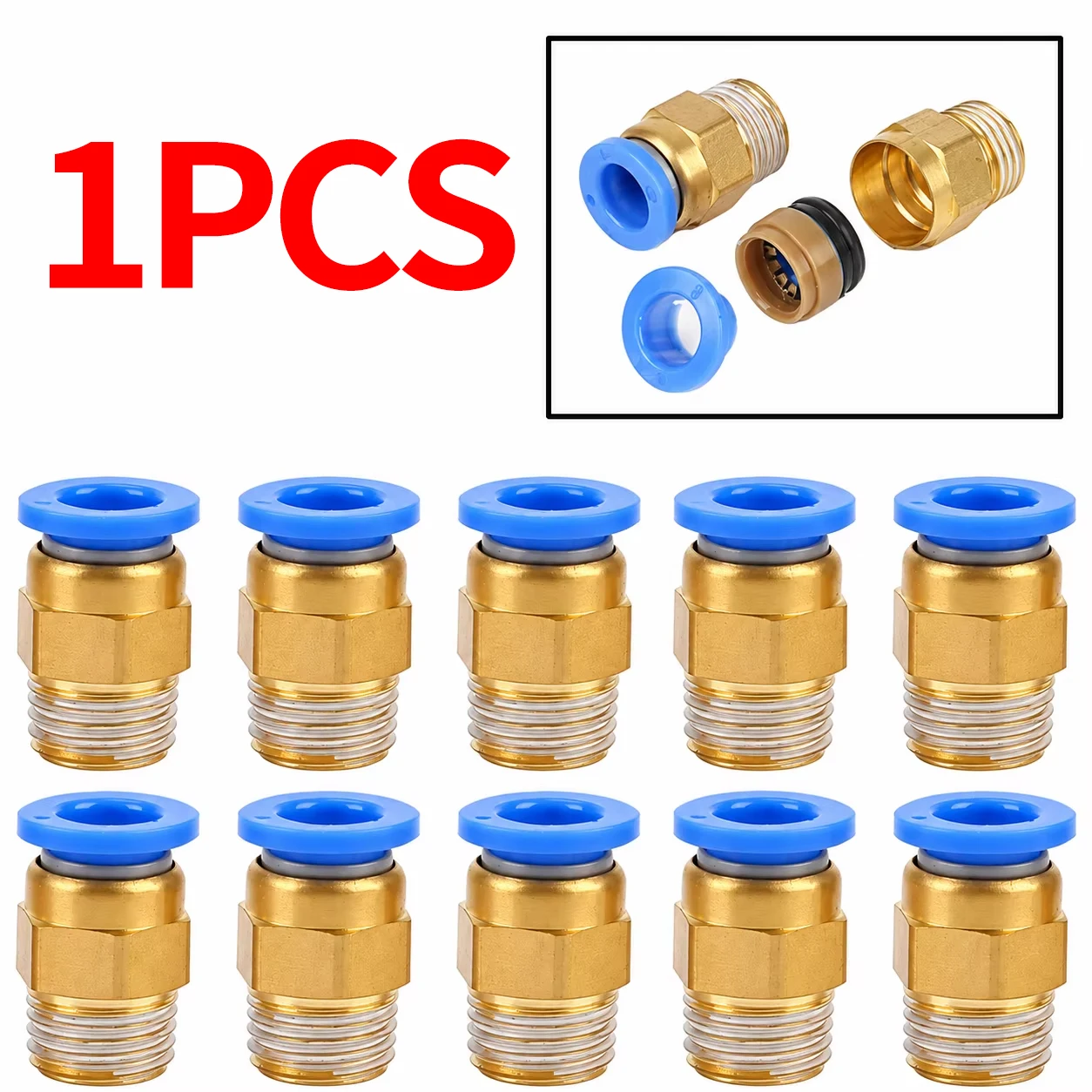 1PCS Pneumatic Push-to-Connect Straight Male Fitting Brass Air Hose Tube Connector PC 4 6 8 10 12mm 1/8 1/4 3/8 1/2 Inch