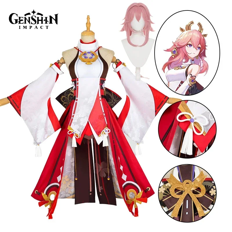 Yae Miko Cosplay Costume Game Genshin Impact Yae Miko Cosplay Genshin Dress Wig Outfit Halloween Costumes for Women Girls Adult