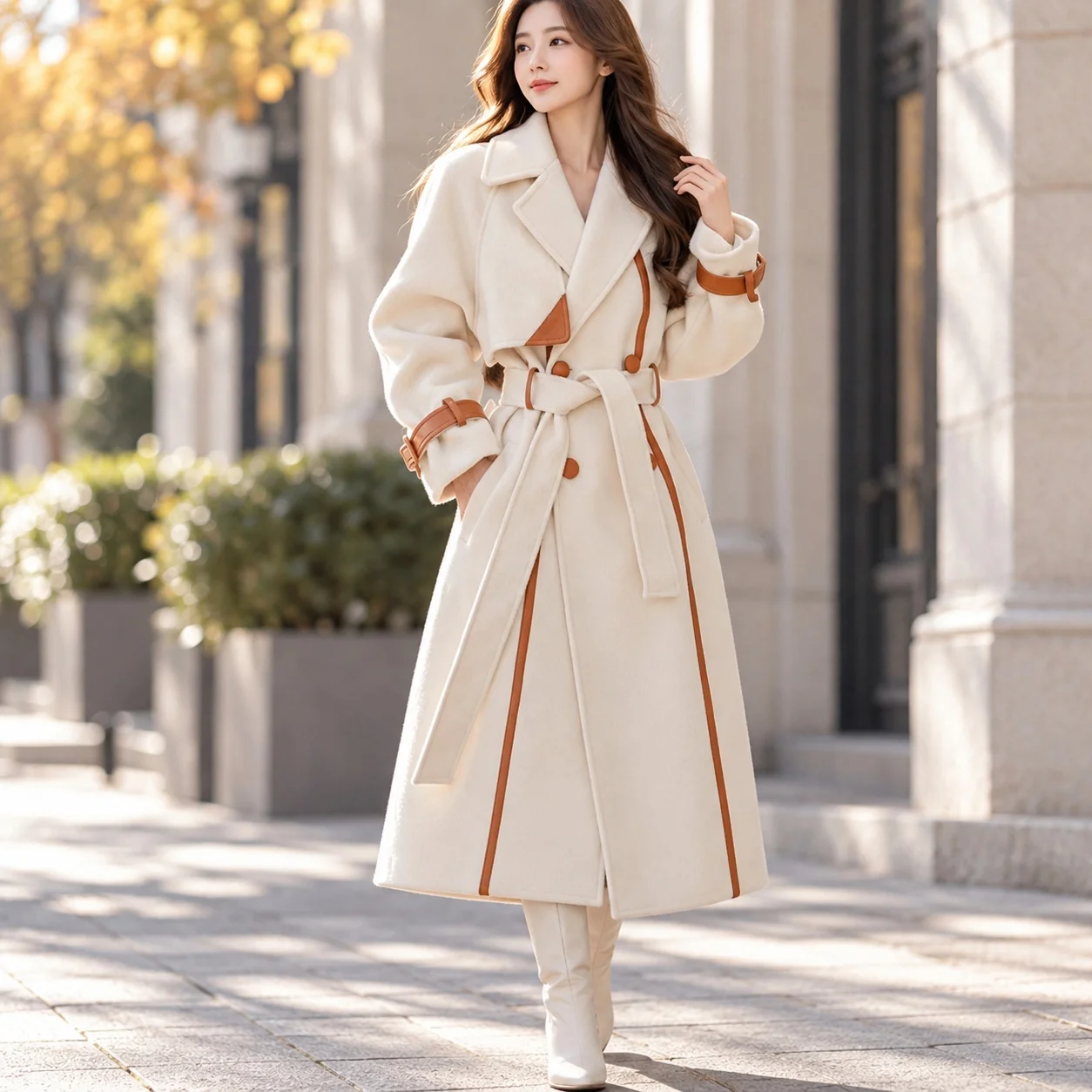 Notched Lapel Turn Down Collar Coats Loose Fit Graceful Commuter with Double Breasted Two Button Closure Thick Women Coat