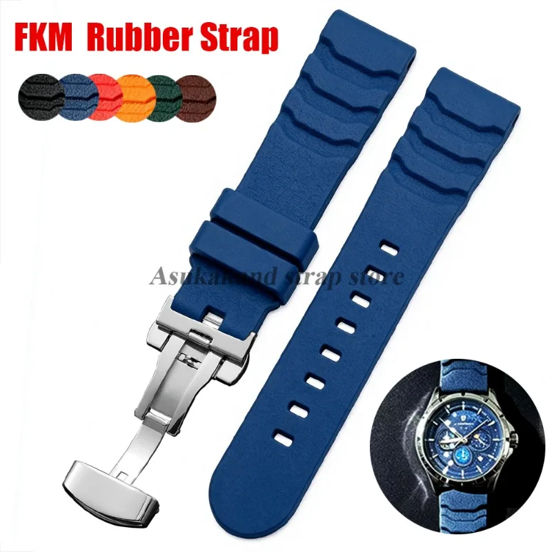 22mm 24mm Fluororubber Watchstrap for Luminox Watchband for Seiko for Casio Bracelet FKM Rubber Wristband Watch Butterfly Buckle