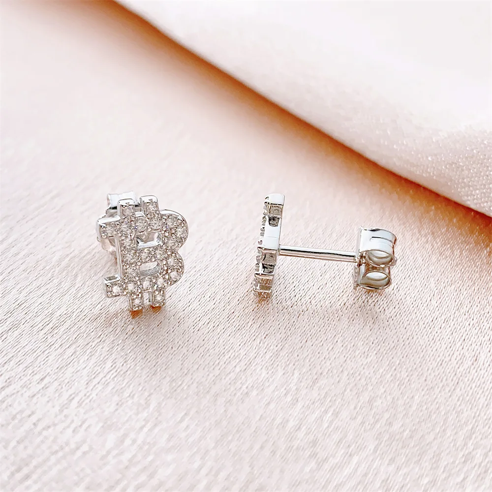 Imagem -04 - Bitcoin Moissanite Brincos para Mulheres Iced Out Prata S925 Ear Studs Passe Diamantes Tester Hip Hop Jóias com Gra