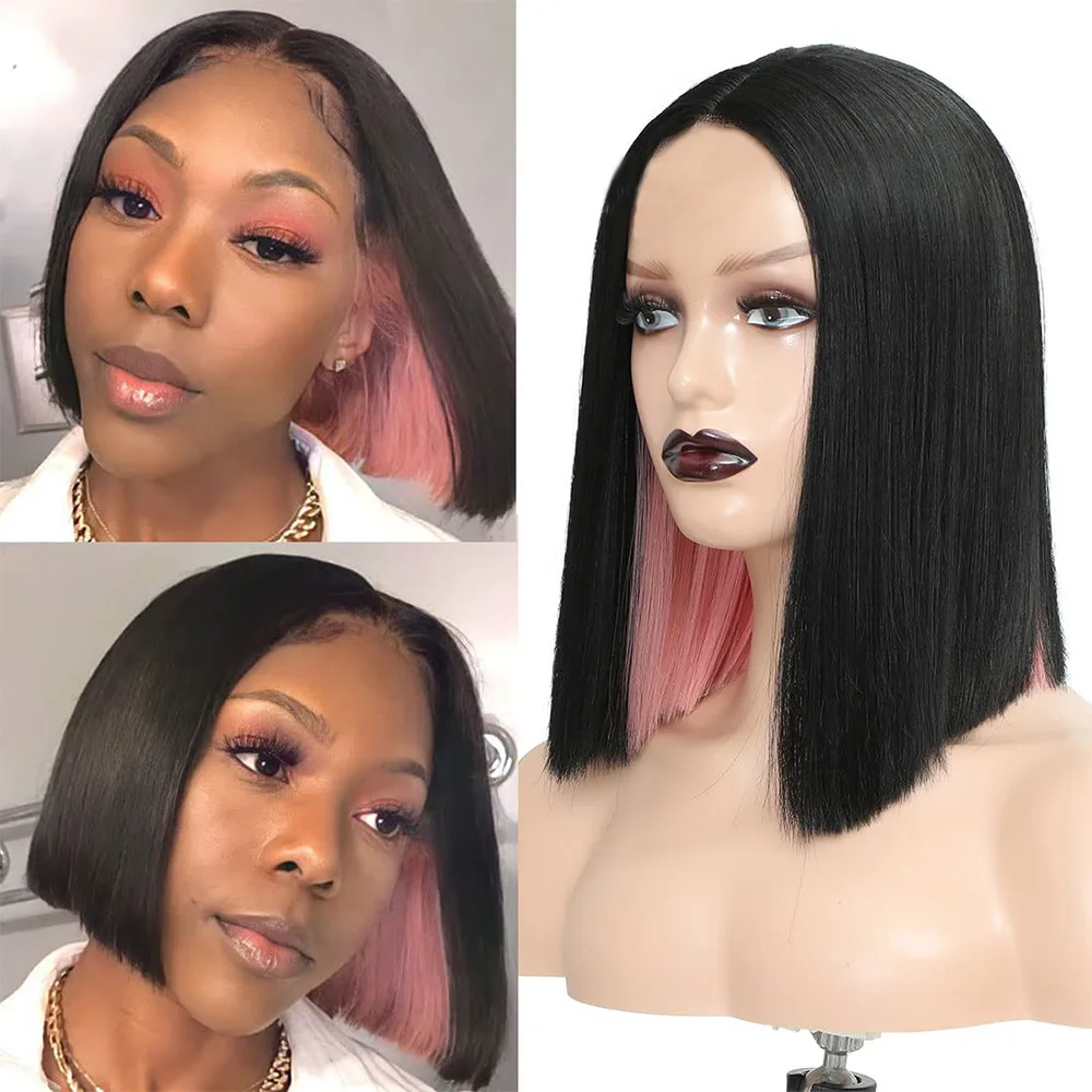 

Синтетический розовый короткий парик-каре с челкой из термостойкого волокна, полный парик в стиле бобо для женщин, для костюмов, косплея, Хэллоуина, на каждый день