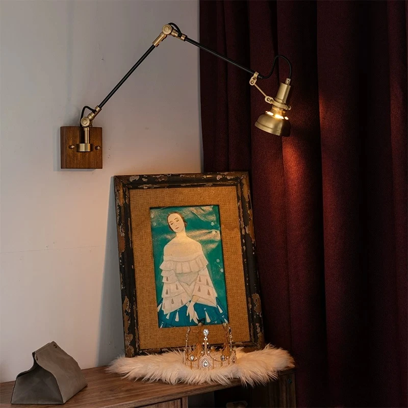 Nordic Retro Designer Wall Lamps Multi Functional Swing Arm Creative Industrial Style LED Sconces Bedroom Bedhead Study Fixture