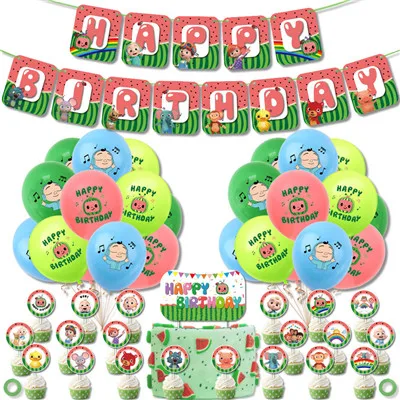 Cartoon Familie Cocomelon Happy Birthday Party Deko-Set Tischdecke Teller Becher Geschenk Ballon Kuchen-Set Kinder-Party-Zubehör – Detail 13