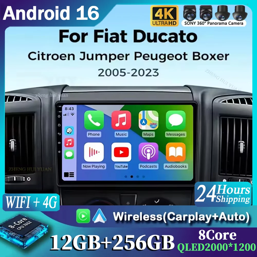 Android 16 4G GPS For Fiat Ducato 2005-2023 Citroen Jumper Peugeot Boxer Dodge Ram 2500 Wireless Carplay Android Auto Multimedia