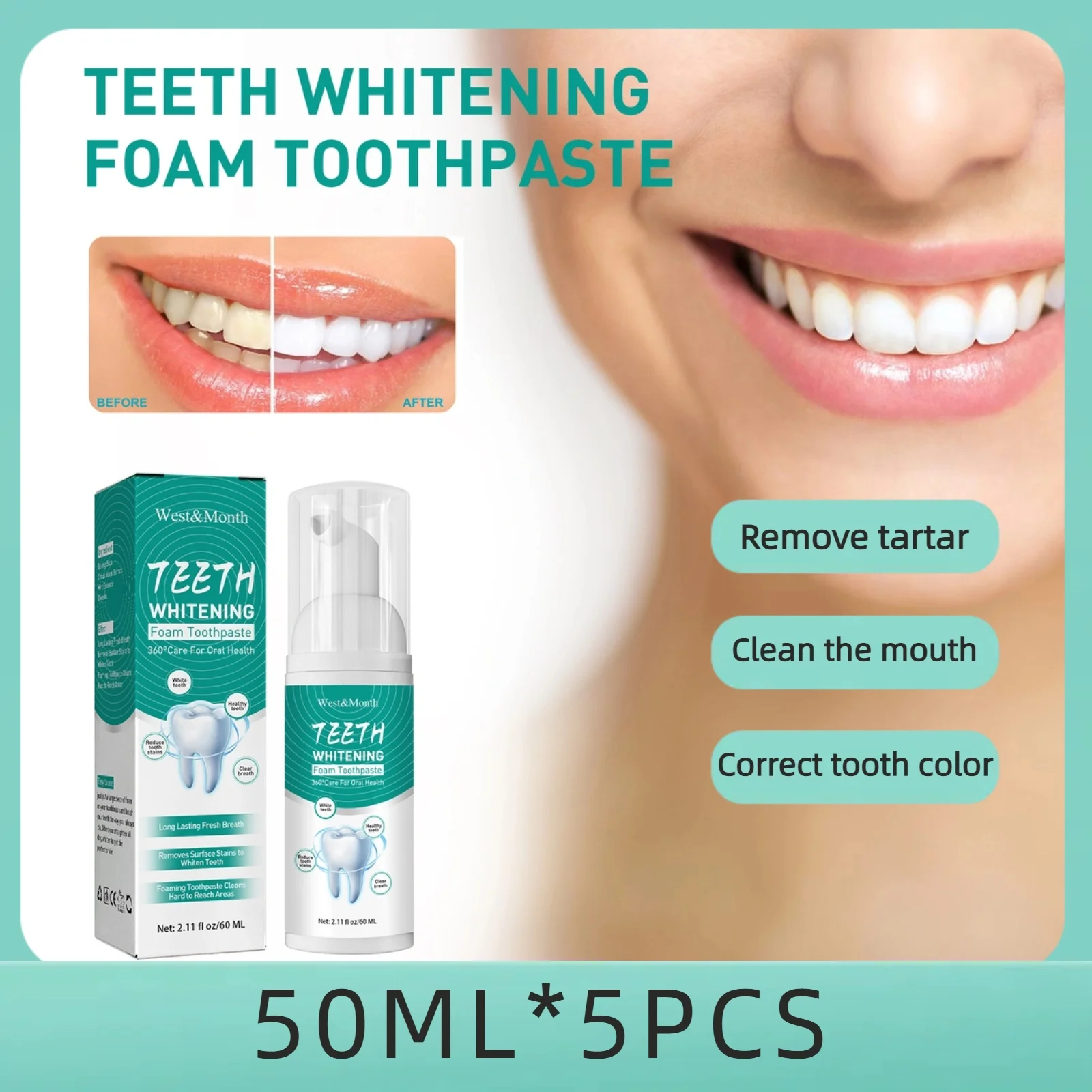 5pcs Foam Toothpaste Brightening and Yellowing Toothpaste Foam Cleaning Effectively Removes Tooth Stains Oral Cleaning Products