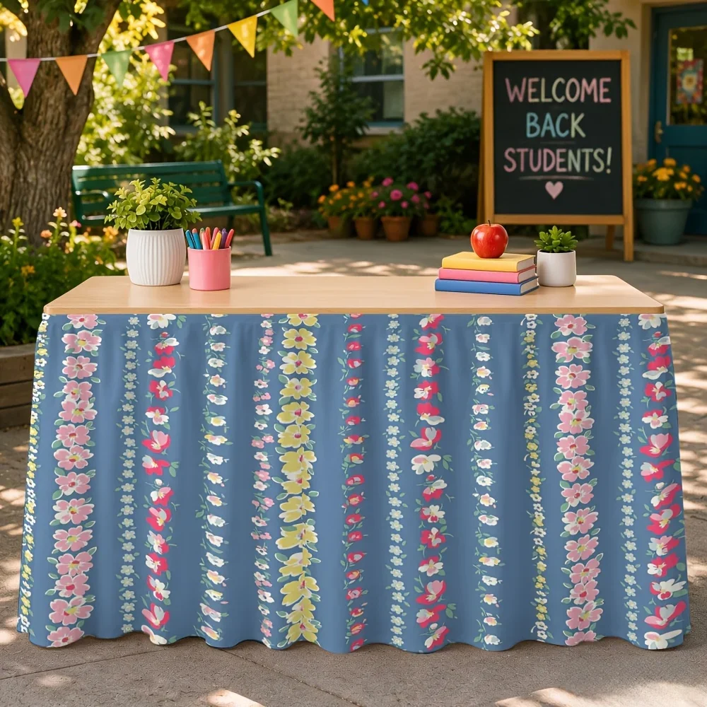 One table skirt with a Halloween theme, featuring a vertical floral print tablecloth.xzj