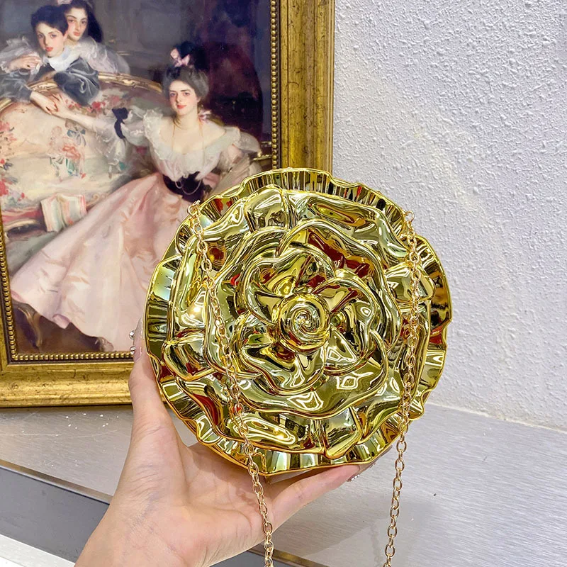 

Цветочная акриловая сумка, нишевая обеденная сумка с золотым темпераментом, сумка-мессенджер.