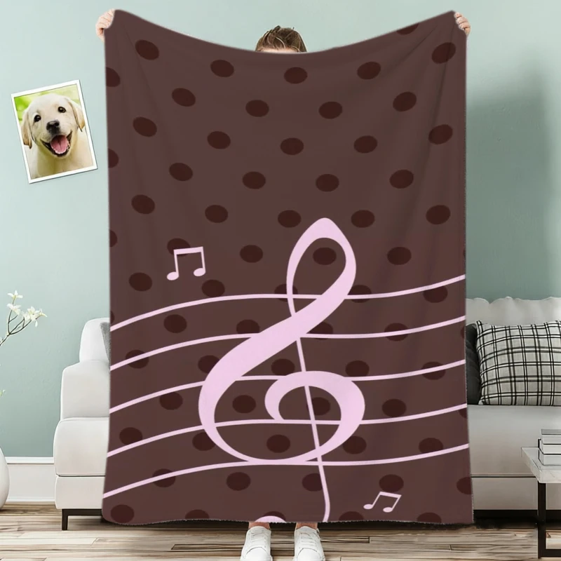 Music Notes Hearts Black White Musical Fleece Blanket For Rhythmic Bedroom Decor Soft Warm Throw Blanket Gift
