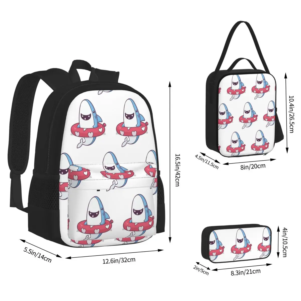 Shark Summer Fun Backpacks Children Bookbag School Bags Rucksack Lunch Bag Pen Bag Three-Piece Set