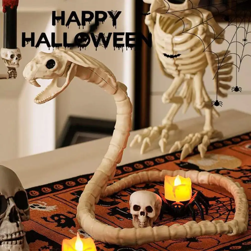 Halloween Skull Snake Ornament Flexible Body Snake Decoration Halloween Skeleton Snake Ornament  Decor 40 Inch