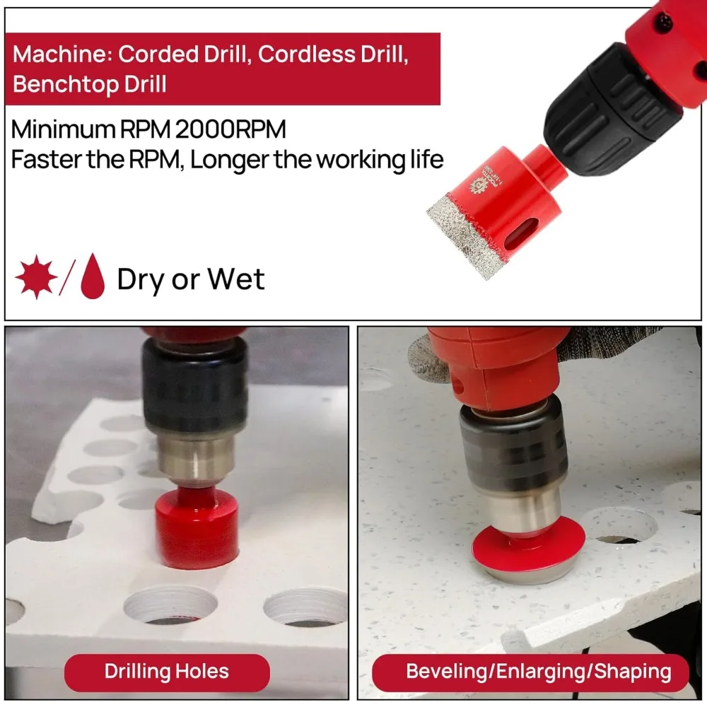 FOCSTOL 10ピース ダイヤモンドコアドリルビットセット ベベリング/面取りビットと三角シャンク付き、様々な穴サイズに対応