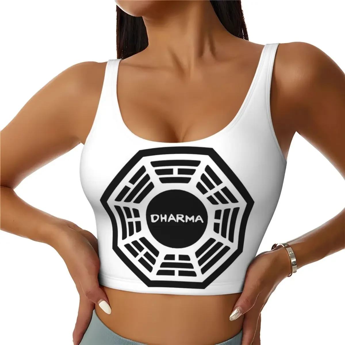 Custom The Dharma Initiative Women Sports Bra High Impact Vest Gym Workout Yoga Crop Tank Top