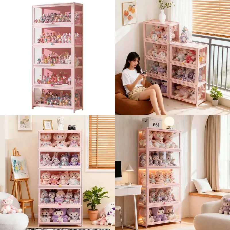 Glass Display Cabinet Multi Layer Dustproof Storage Shelf Transparent Showcase for Living Room Bar Home Decor Bookcase
