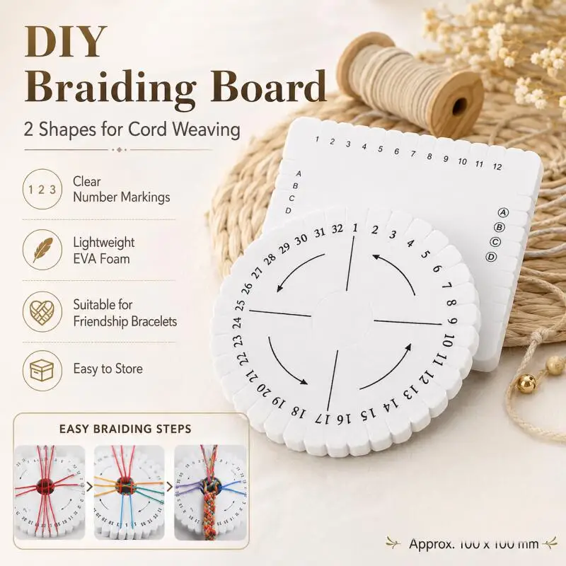 2pcs/set Round&Square Bracelet Knitting Kumihimo Disc Disk Tray Braided Rope Knot Weaving Jewelry Desgin Board Jewelry Tool