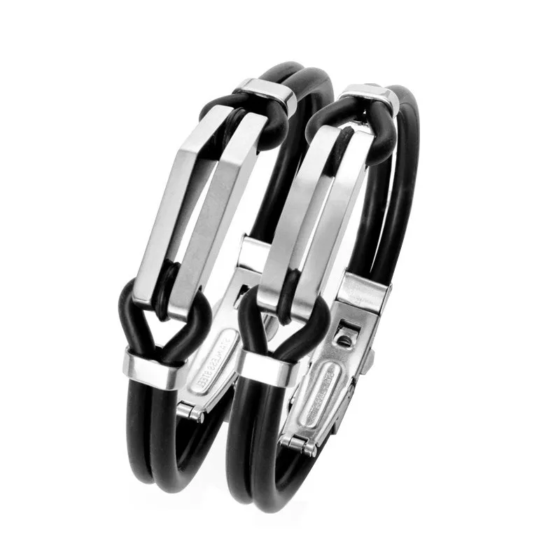 Fashion Lover Bracelet Women Men Polishing Stainless Steel Bracelets Arc rhombus Thick Clamp Metal Silicone Bangles Jewelry