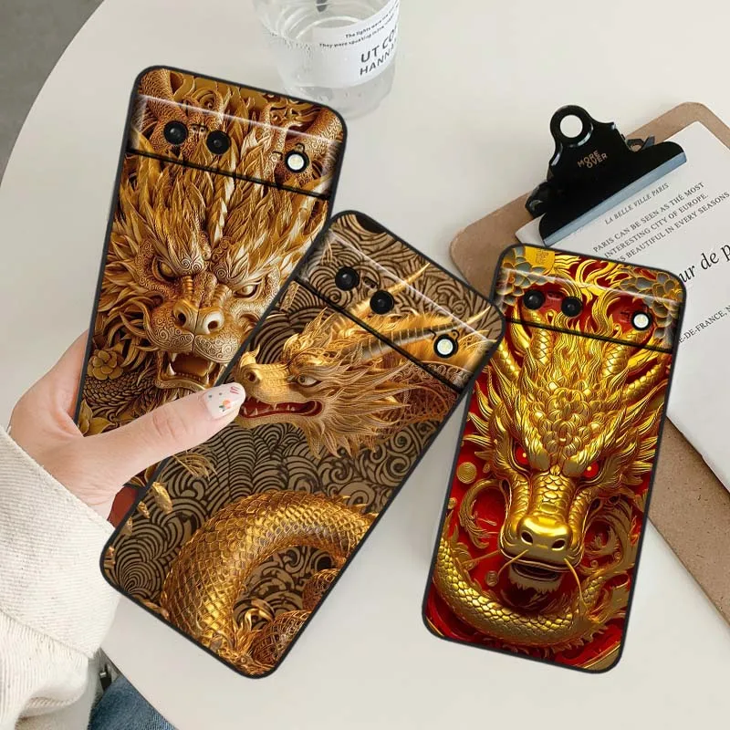 

Creative Dragon Cool For Google Pixel 9a 9 8A 8 7 7A 6 6A Pro XL 2024 5G Black Soft TPU Silicone Cover Phone Case