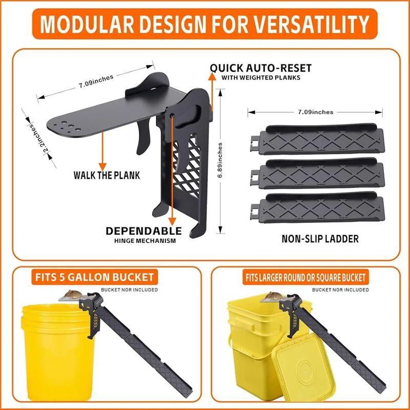 Walk The Plank Bucket Mausefalle – Humane Rattenfallen für den Innenbereich, 5 Gallonen oder größere Mäusefallen mit automatischer Rückstellung (2er-Pack) – B51B