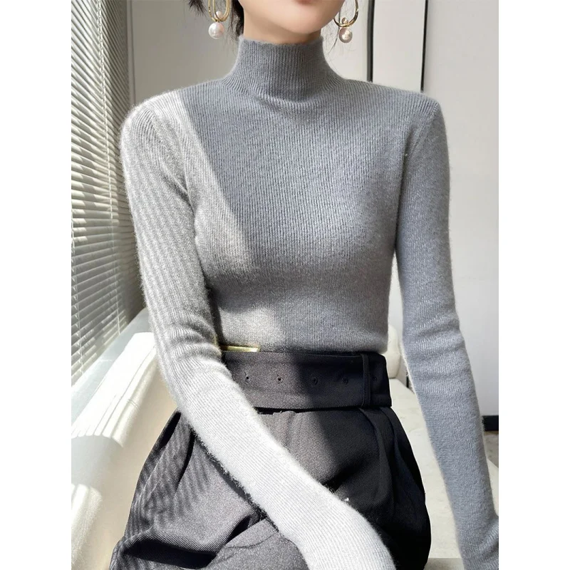 Autumn and Winter New Solid Color Long Sleeve Women's Sweater Pullover Half High Collar