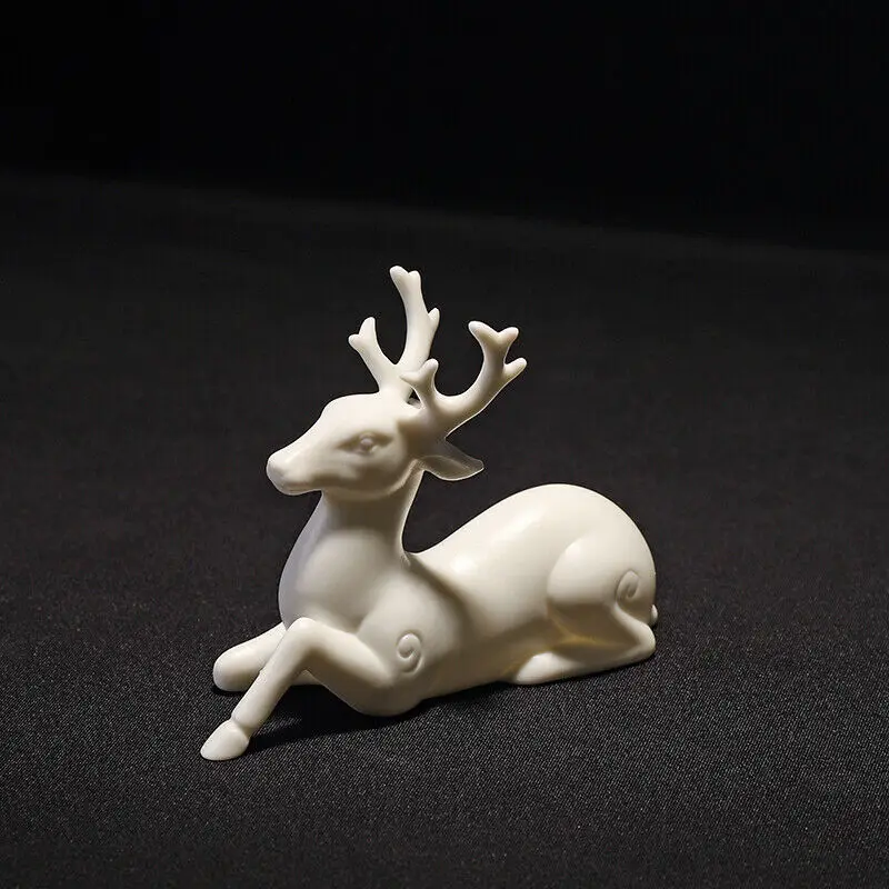 4.3" Deer Chinese Ceramics Dehua White Porcelain Animal Lucky Ornament Statue