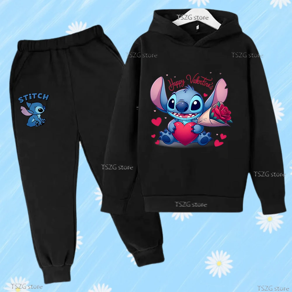 

Autumn Children's Sets Cute Disney Stitch Hooded Hoodies +Pants Suit Boy Girl Cartoon Casual Fashion Kids Sports 2pcs Tracksuits
