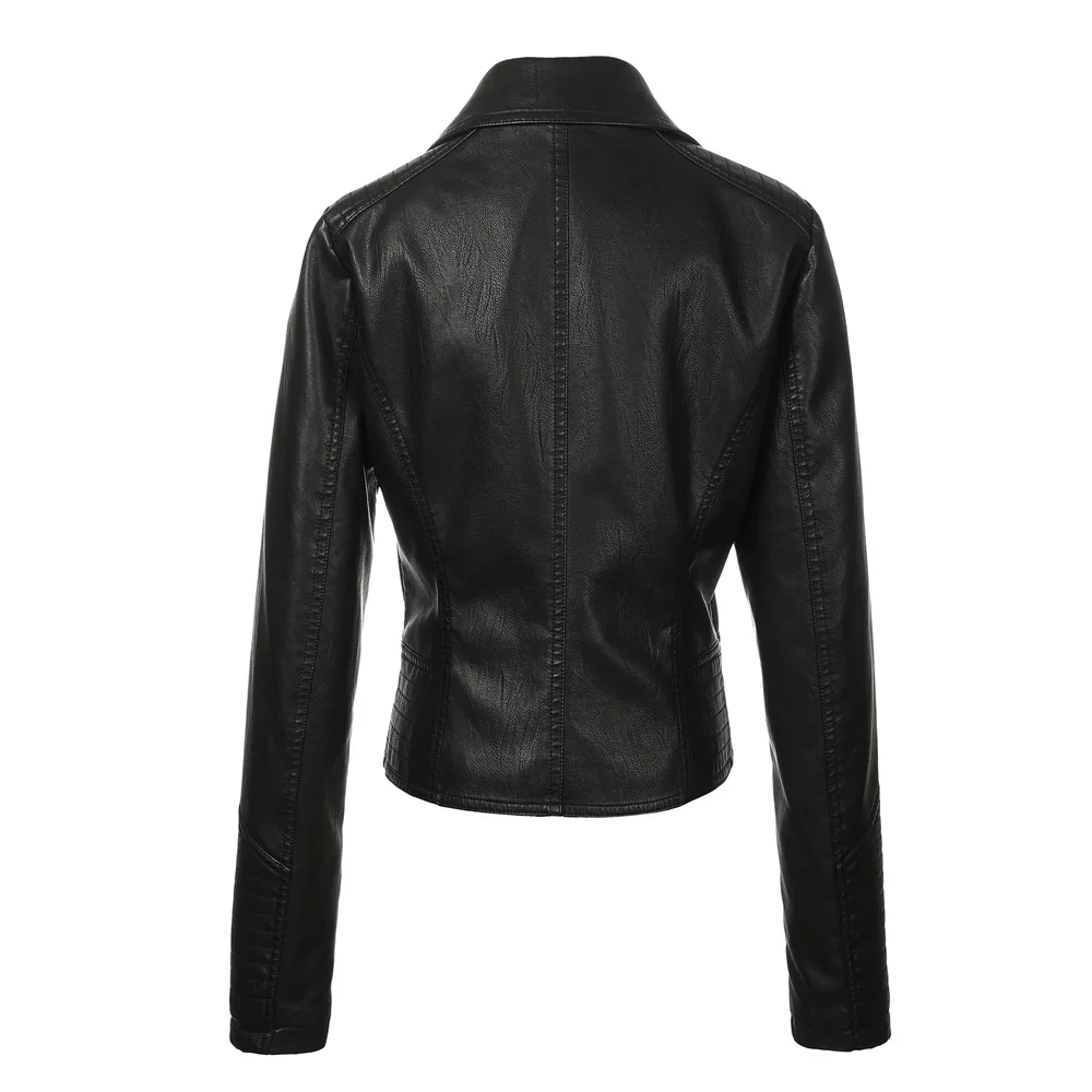 ⚡Women's Slim PU Leather Biker Jacket - Vegan Faux Lapel Coat, Zipper Tummy Control 3-Season (Black)