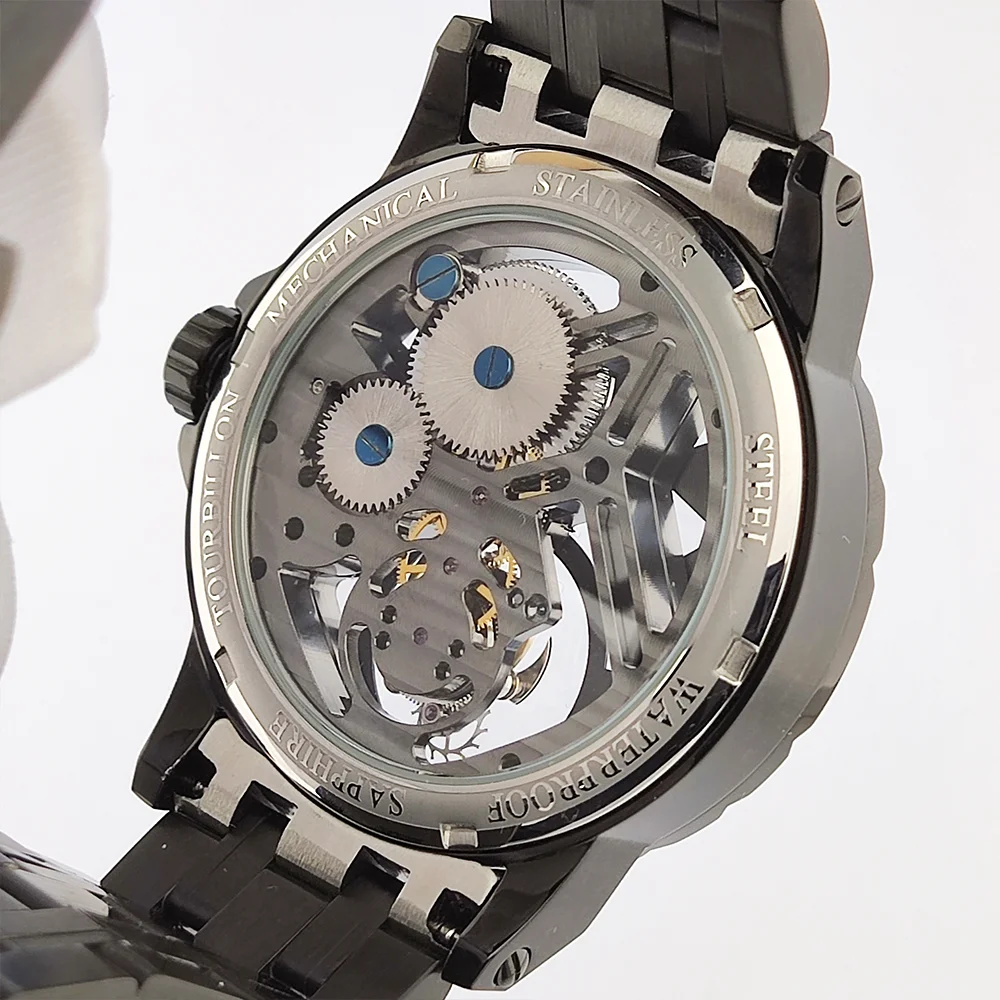 Orologio Tourbillon 42mm Vetro zaffiro Orologio meccanico automatico in acciaio inossidabile 904L Orologio da uomo di lusso Orologio OUMASHI