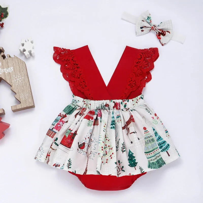 Vestido de bebê menina, 2 peças, flor vermelha, roupas de bebê recém-nascido, vestido de renda, saia de princesa, roupas de 0-24 meses, vestido de princesa