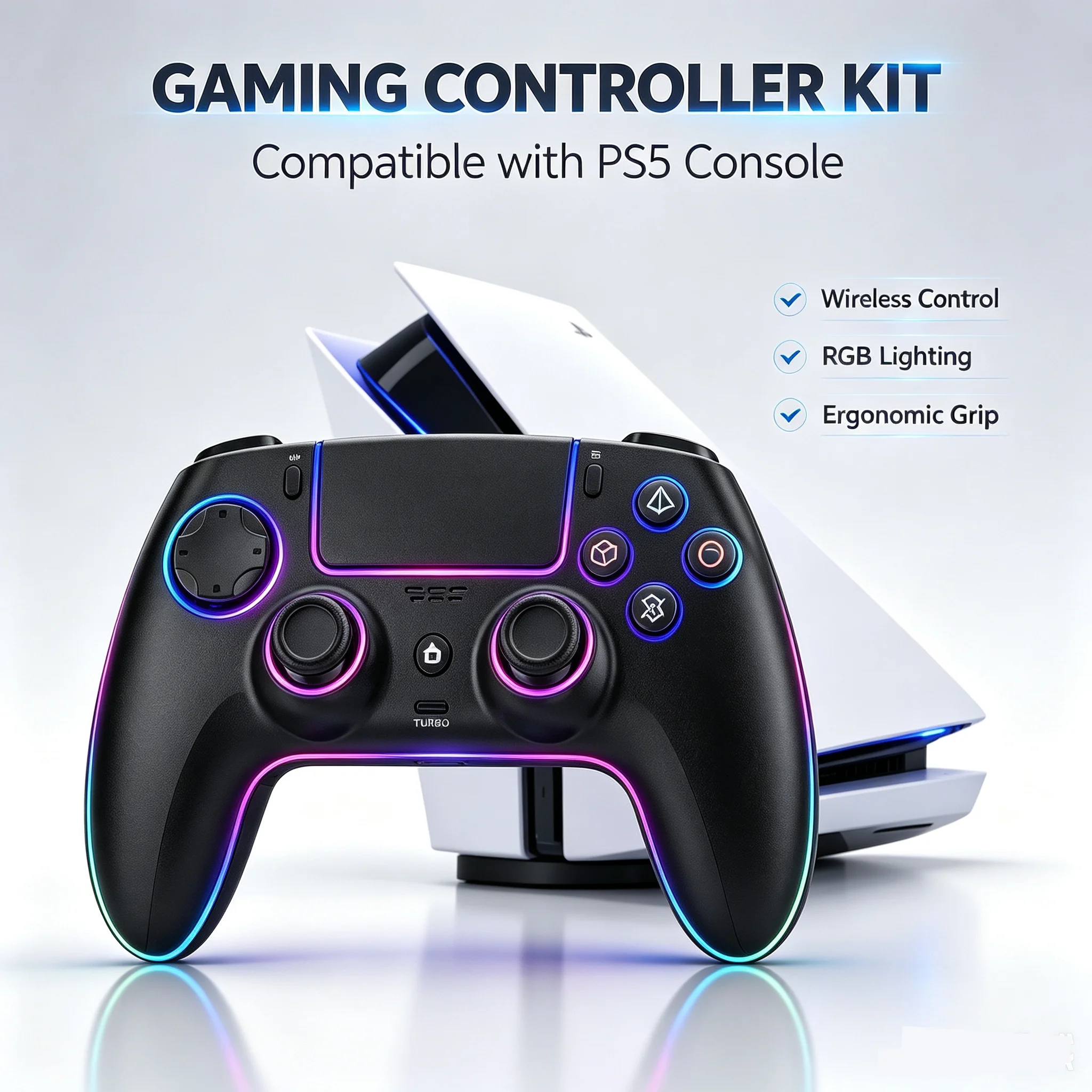 PS5 Gamepad Controller,Wireless Anti-Drift Gamepad,Dual Hall Joysticks&Triggers,Macro Back Buttons,1500mAh, RGB Hall Effect