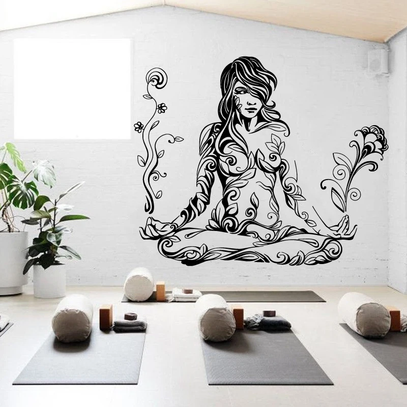 Buddhist Zen Girl Meditation Vinyl Wall Sticker Beauty Salon Spa Yoga Room Club House Modern Fashion Home Decoration Wall Decal