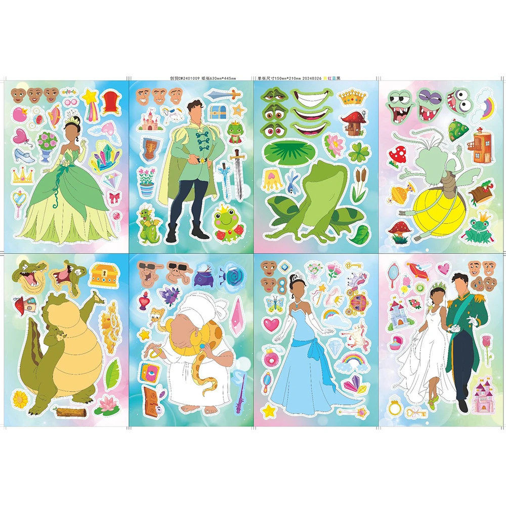 8/16Sheets Disney The Princess and the Frog Puzzle Sticker Princess Make Your Own Decal Children Party Decoration DIY Jigsaw Toy