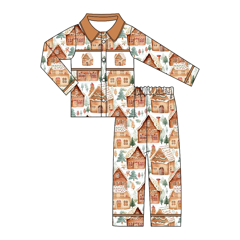 New Halloween New Kids' Outfit Long Sleeve Series with Lapel Ruffle Buttons Bow Decoration Ghost Pumpkin Print Custom Wholesale