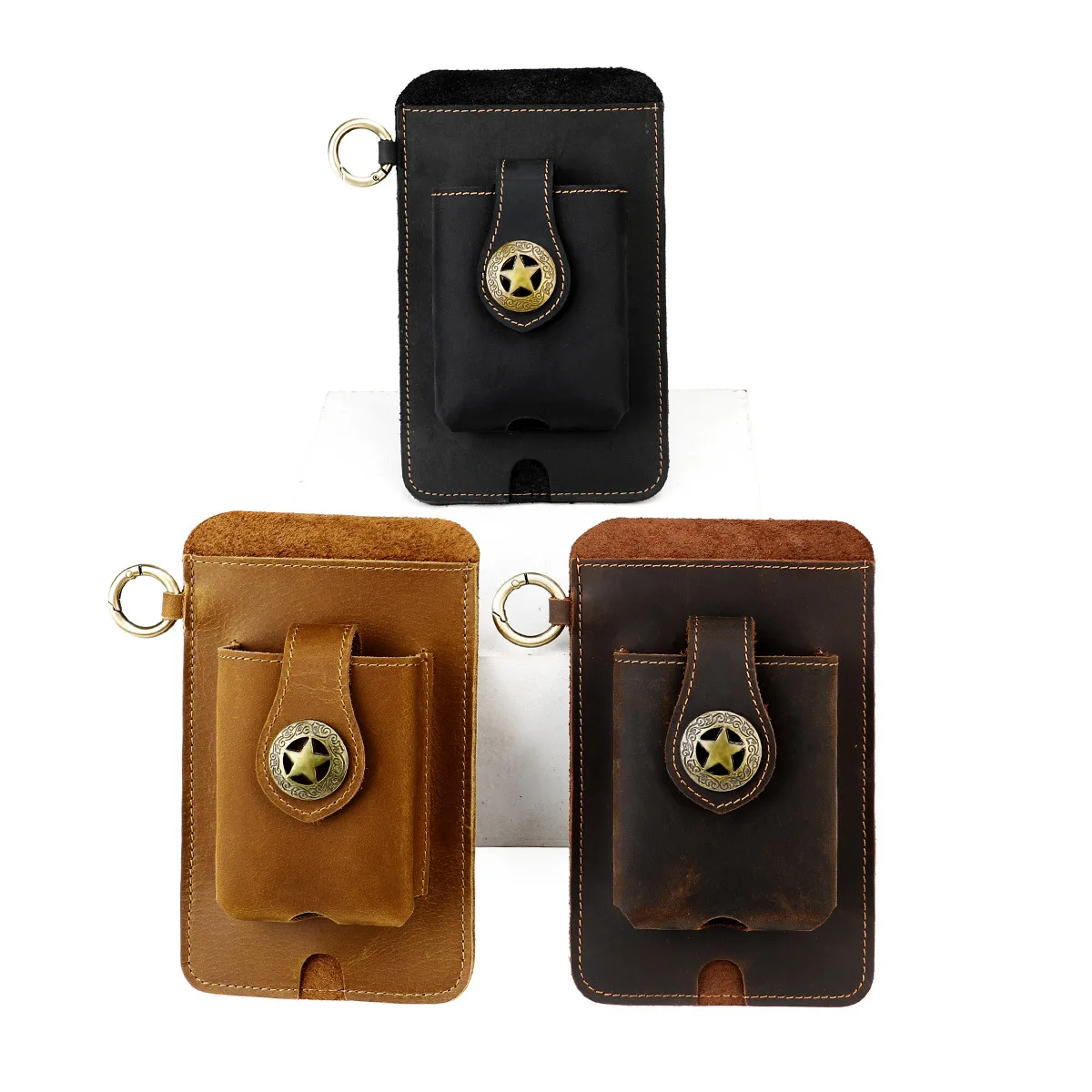 Riñonera para teléfono móvil, riñonera de cuero genuino para deportes al aire libre, riñonera de trabajo para teléfono móvil, riñonera de cuero Crazy Horse para hombre