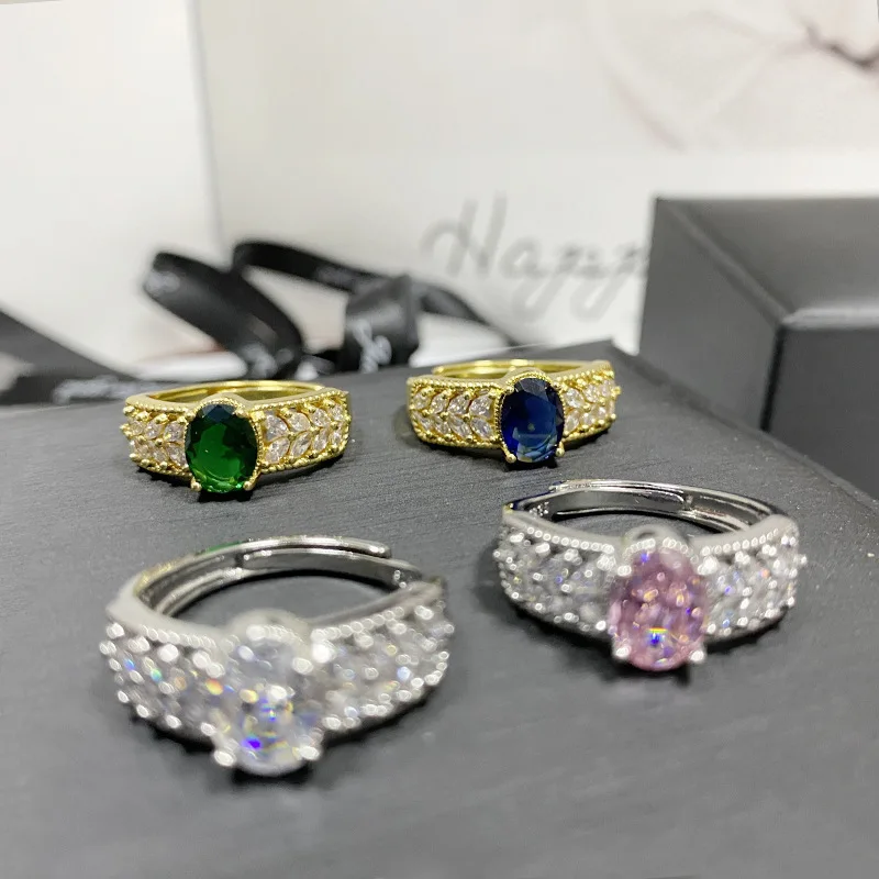 

MDL Wheat !esign micro-set blue corundum ring plated with 18k radiant zirconia diamonds fine finger ring for delivery