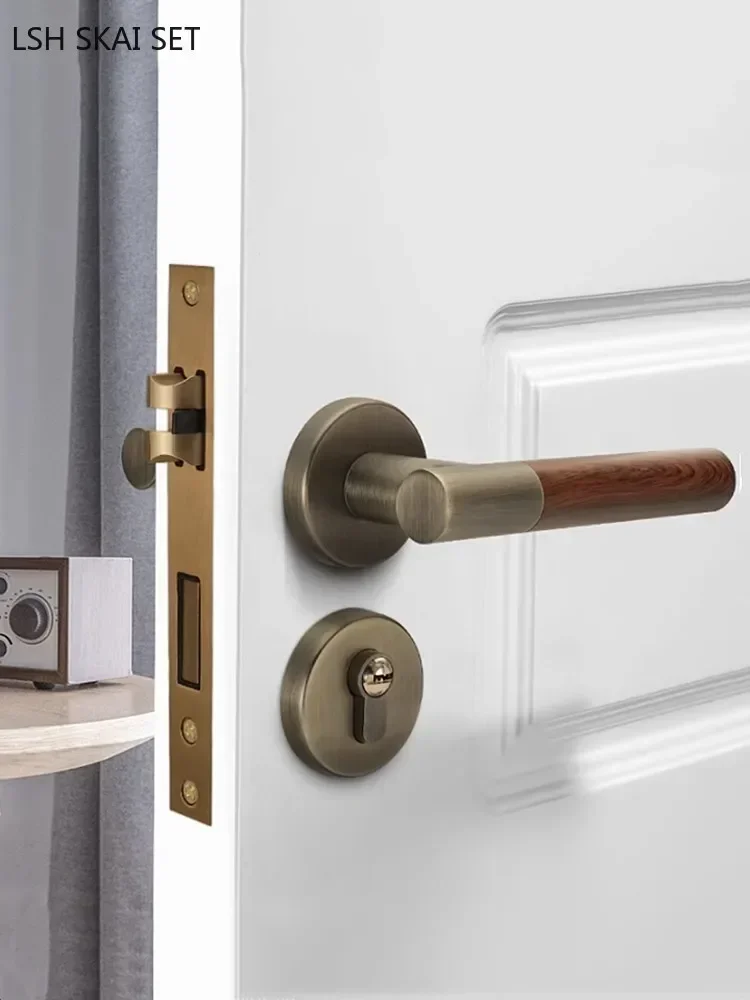 1 Set Zinc Alloy Security Door Locks Double-sided Handle Mute Bedroom Lockset Indoor Hardware Door Knob with Lock and Key
