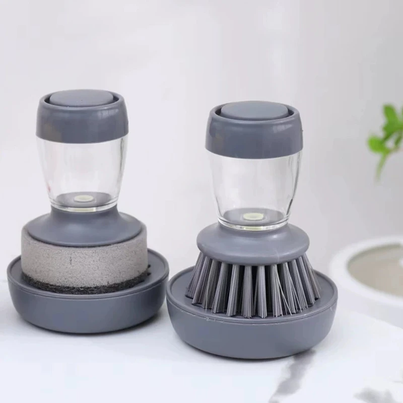 

2 Set Dish Brush With Soap Dispenser, Kitchen Dish Scrubbers Set With Draining Tray For Washing Dishes/Pots