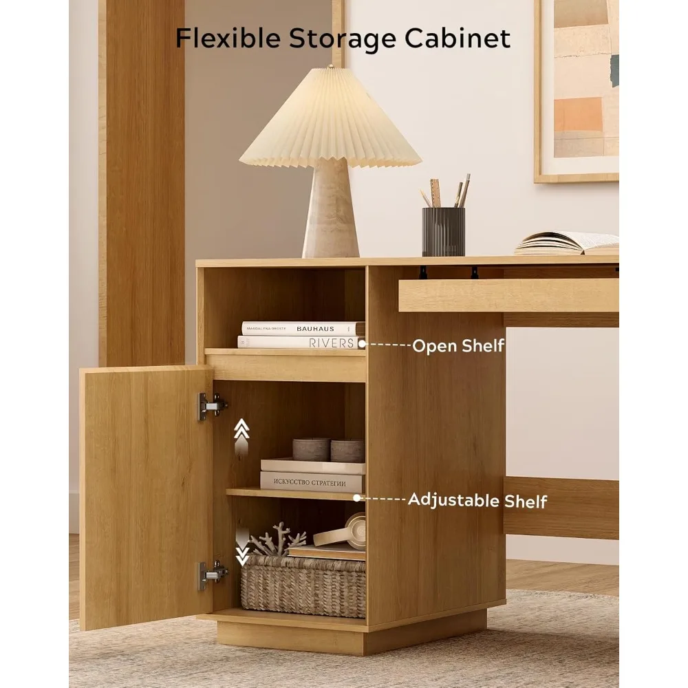 مكتب مكتب منزلي كبير على طراز المزرعة مع درج ملفات ومنفذ وخزانة تخزين وصينية لوحة المفاتيح لمساحة العمل التنفيذي #5