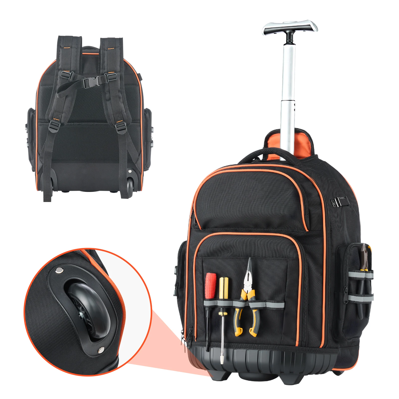 SucceBuy 110lbs Rolling Tool Backpack 14/15in Roller Tool Bag on Wheels with 45/72 Pockets Toolbag Organizers for Mechanic Tools